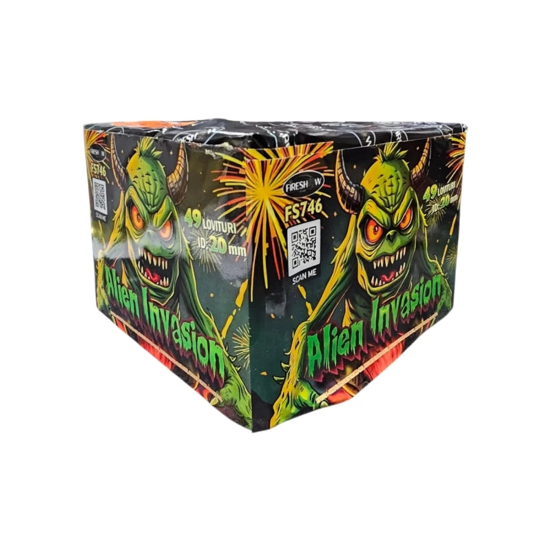 Baterie de artificii 49 focuri calibrul 20mm  Fireshow Alien Invasion/ Green Madness